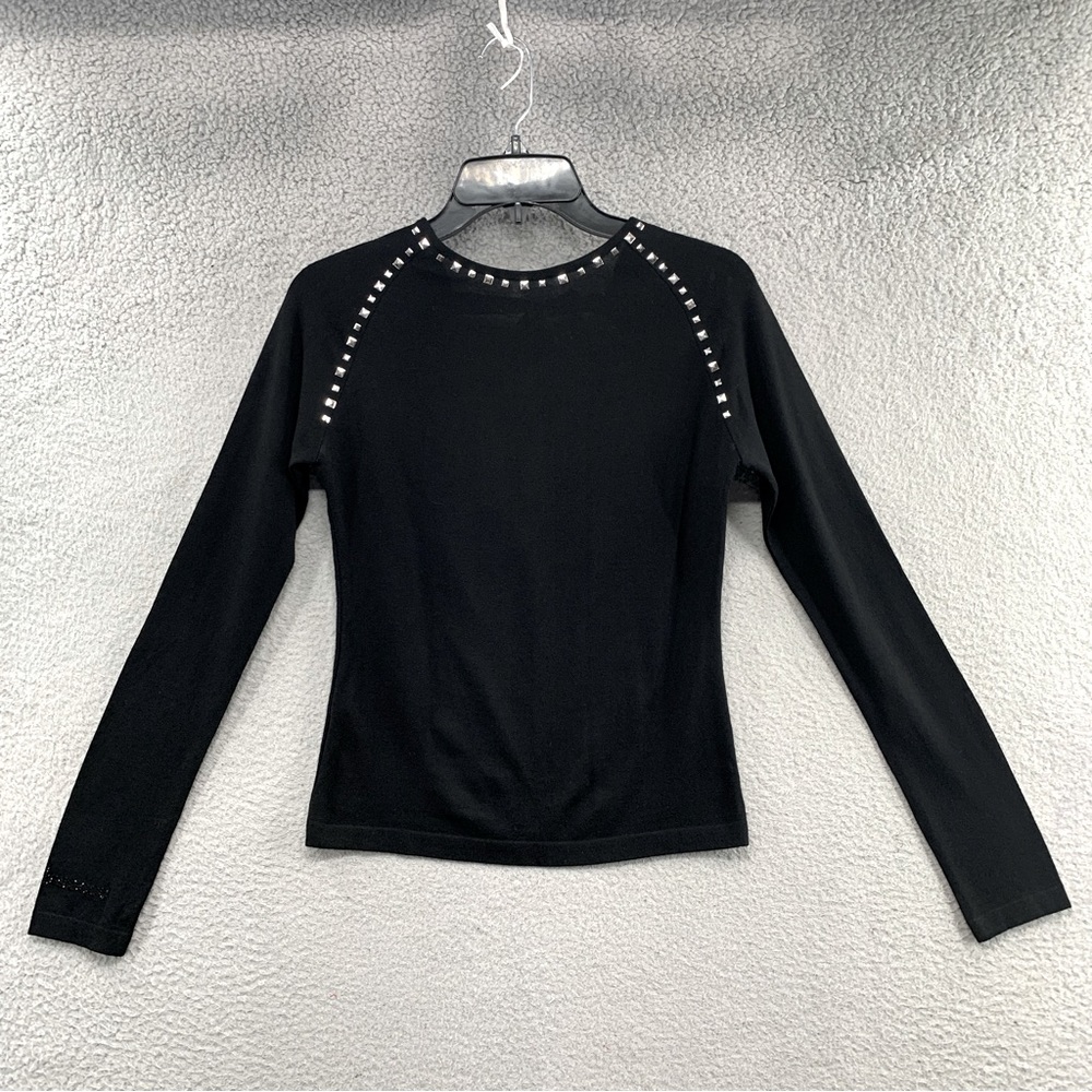 Roccobarocco Women's Black Knit Studded Open Back Tie Sweater Top Italian Jumper